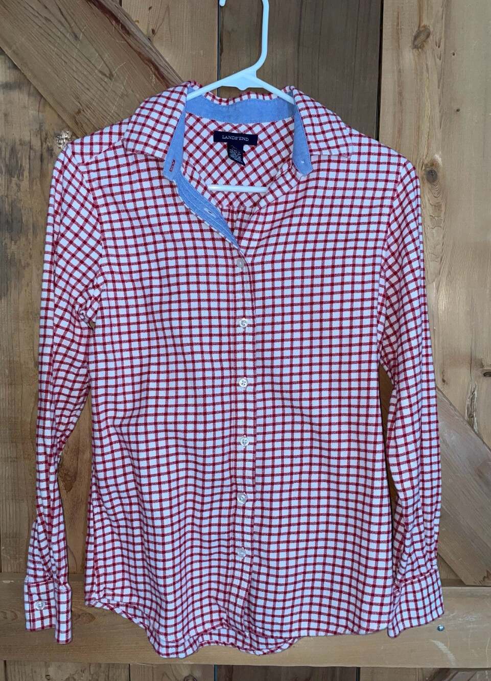 Lands End Women’s Red Gingham Flannel, Size XS